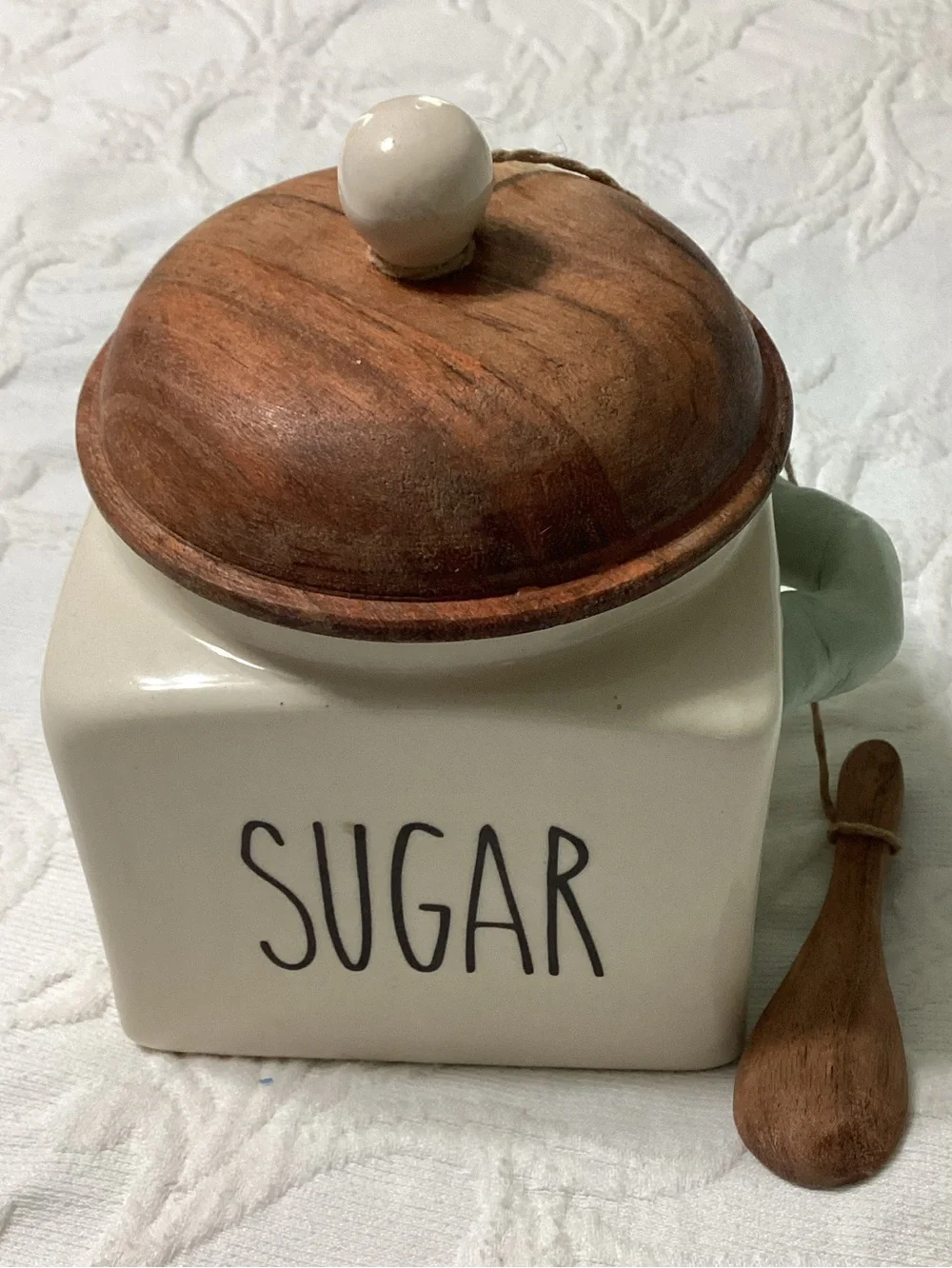 Handcrafted in India 4” square Lidded Sugar Canister Jar with Spoon
